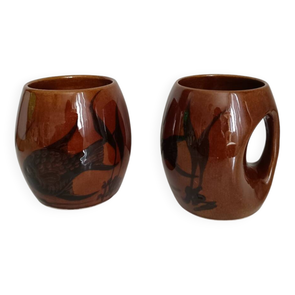 Lot de 2 tasses mug chope en céramique vintage
