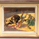 Jean Torthe.la corrida.huile sur carton encadrée et signée