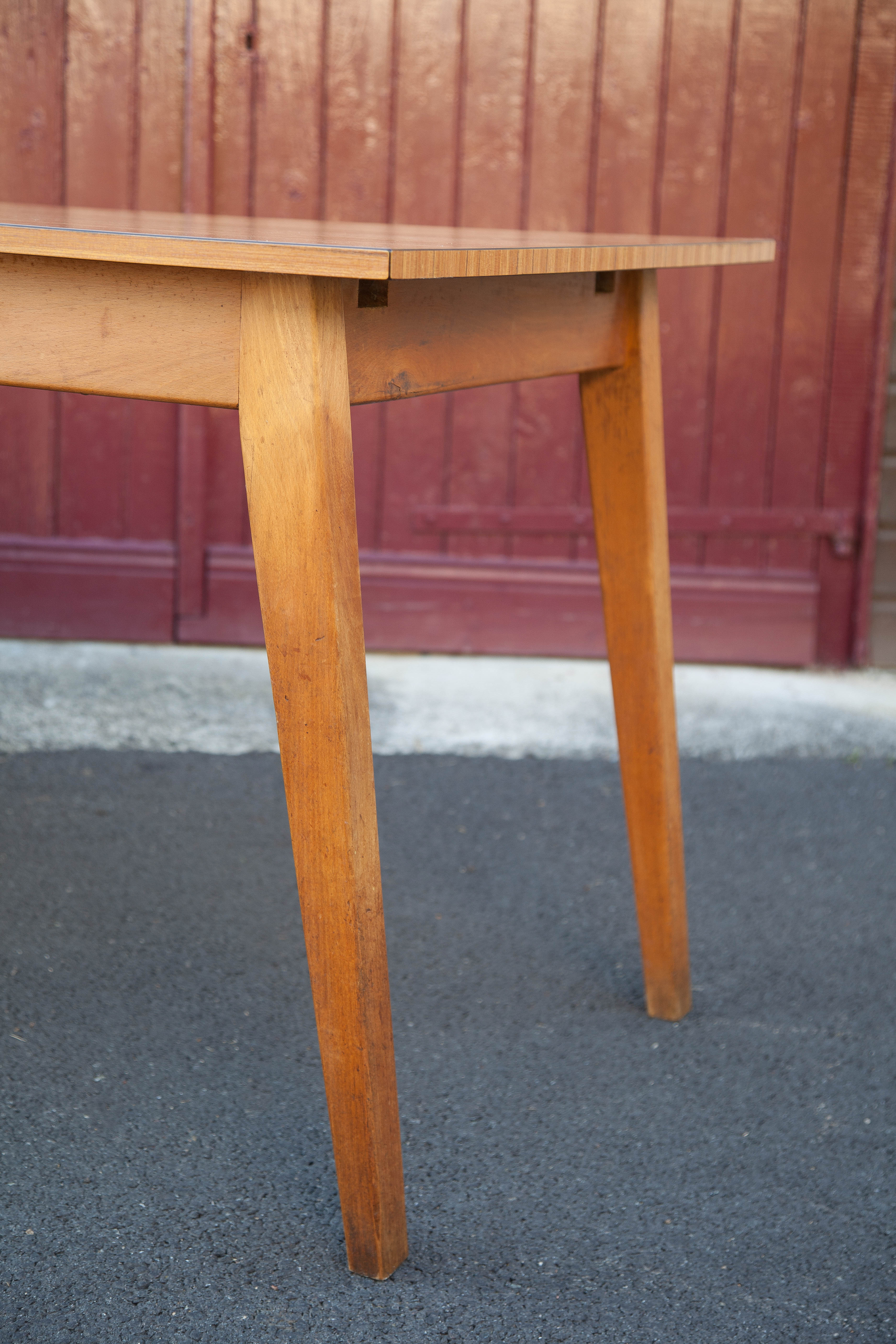 Antique dining table, wooden table and formica tray