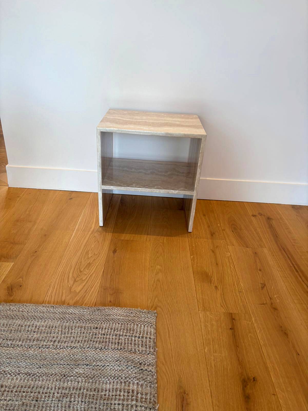 Pair of Napoli bedside tables in natural travertine.