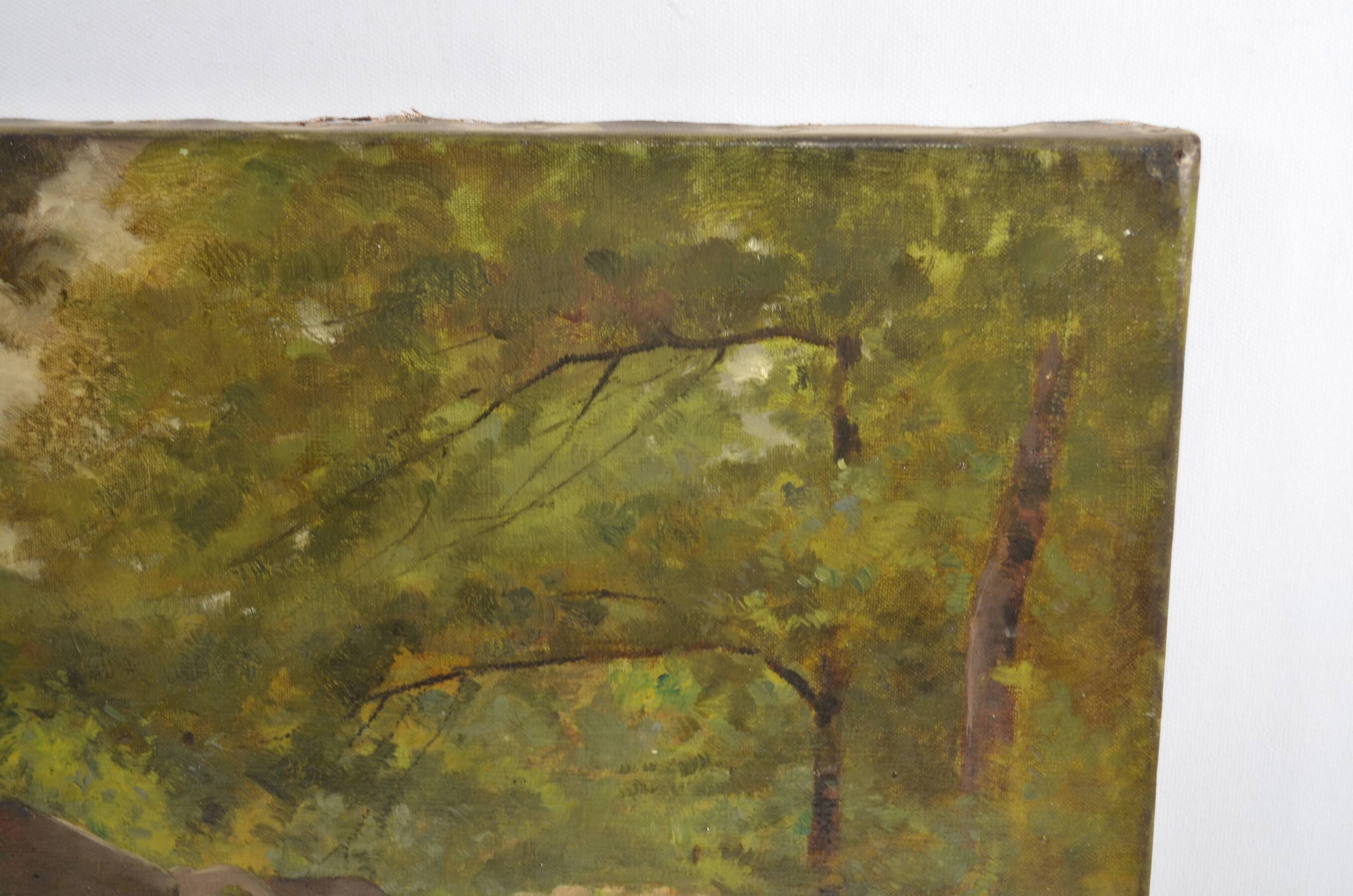 Barbizon school "stream in an undergrowth" signed and dated 1892