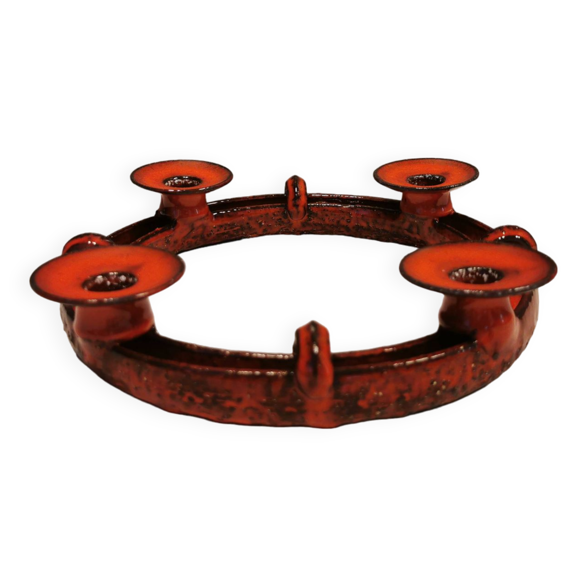 Candle holder in red ceramic, Danish from the 70s, perfect as an Advent candle holder for Christmas