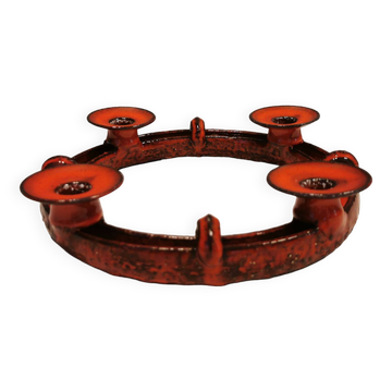 Candle holder in red ceramic, Danish from the 70s, perfect as an Advent candle holder for Christmas