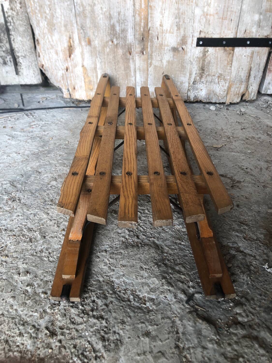 Ancienne luge en bois & lames metal vintage #a355