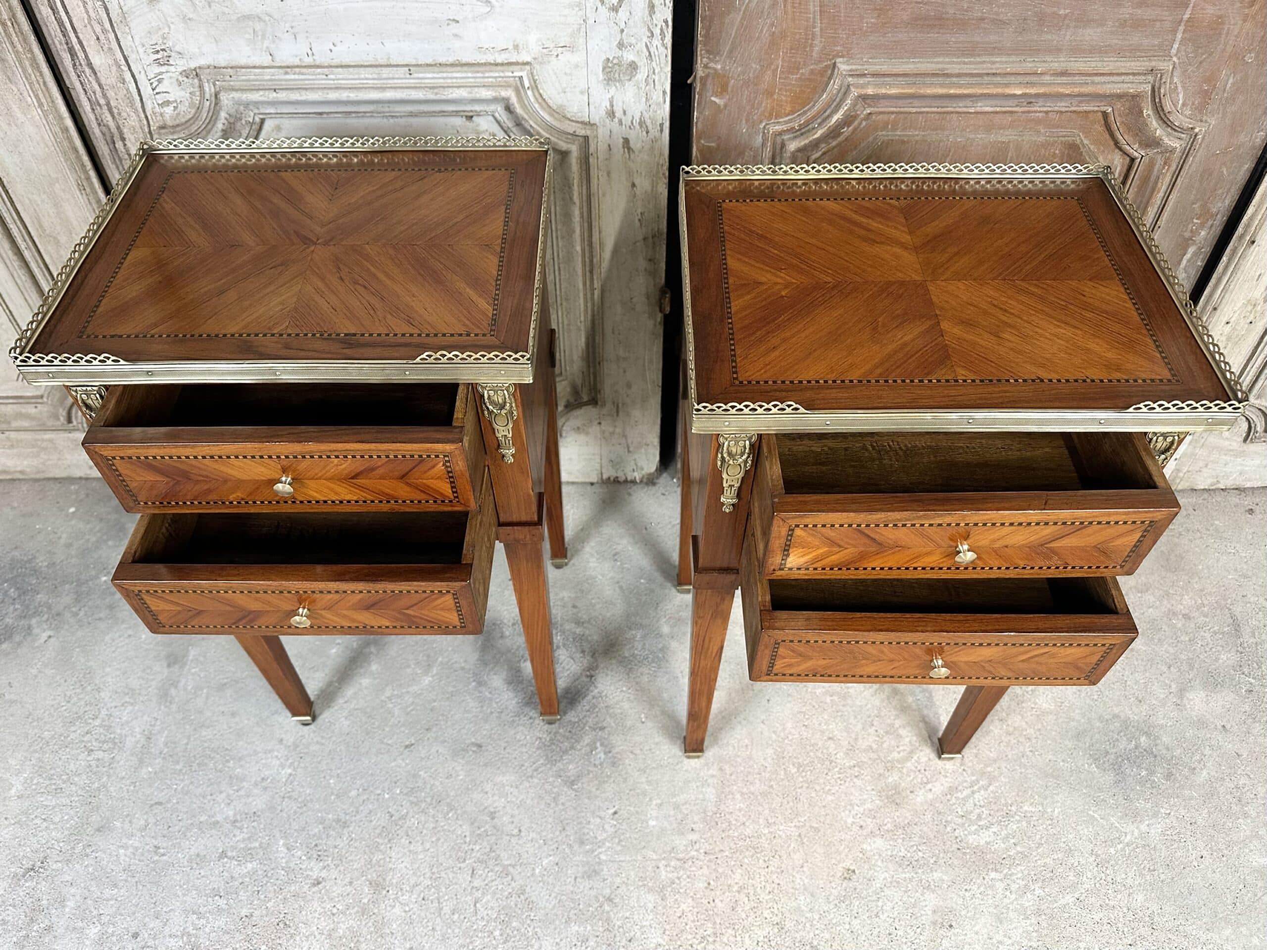 Pair of bedside tables in Louis XVI style circa 1960-70