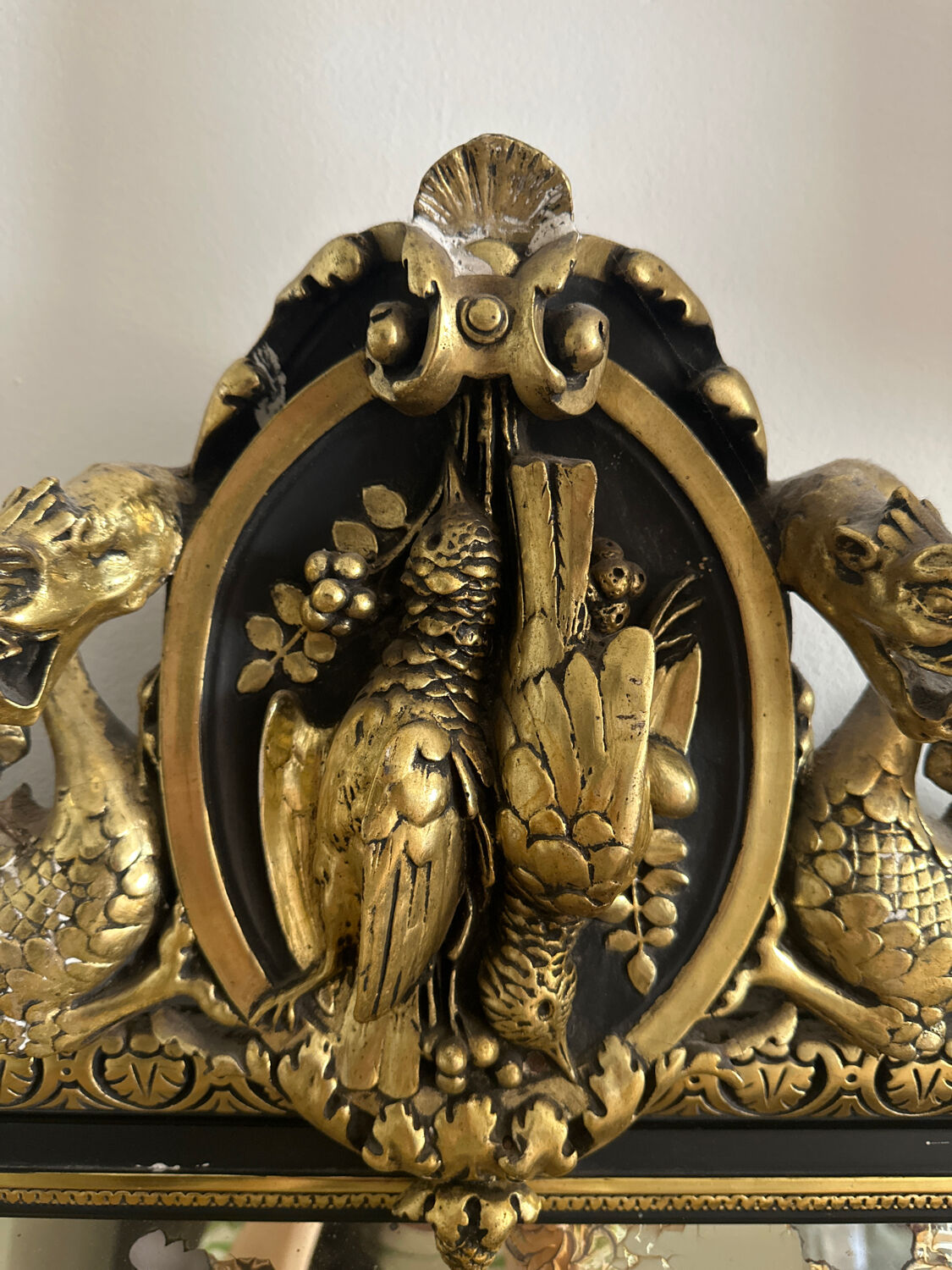 Dragon mirror black and gold plaster