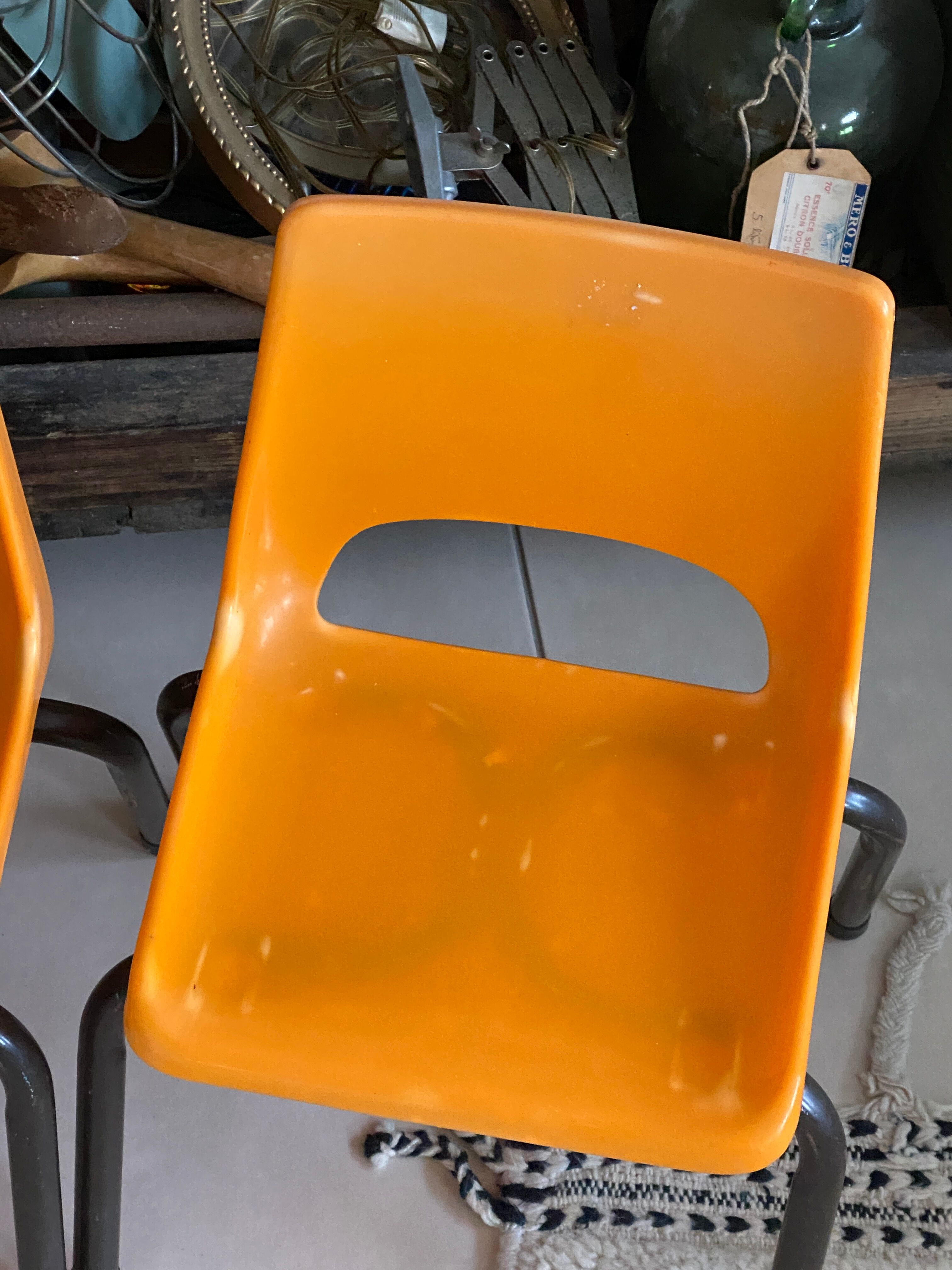 Set of 4 orange school chairs