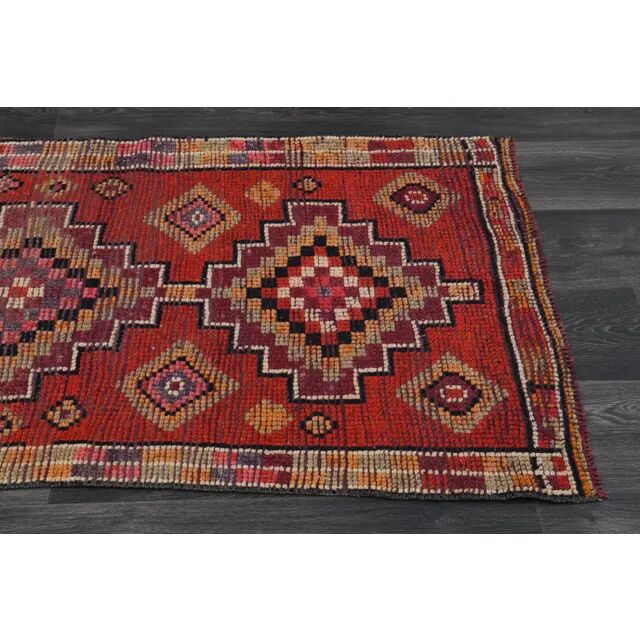 1970s Vintage Turkish Oushak Handmade Wool Cotton Orange Runner Rug 81x293