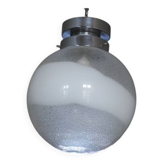 Murano Mazzega globe pendant light with a bold swirl, 1960s