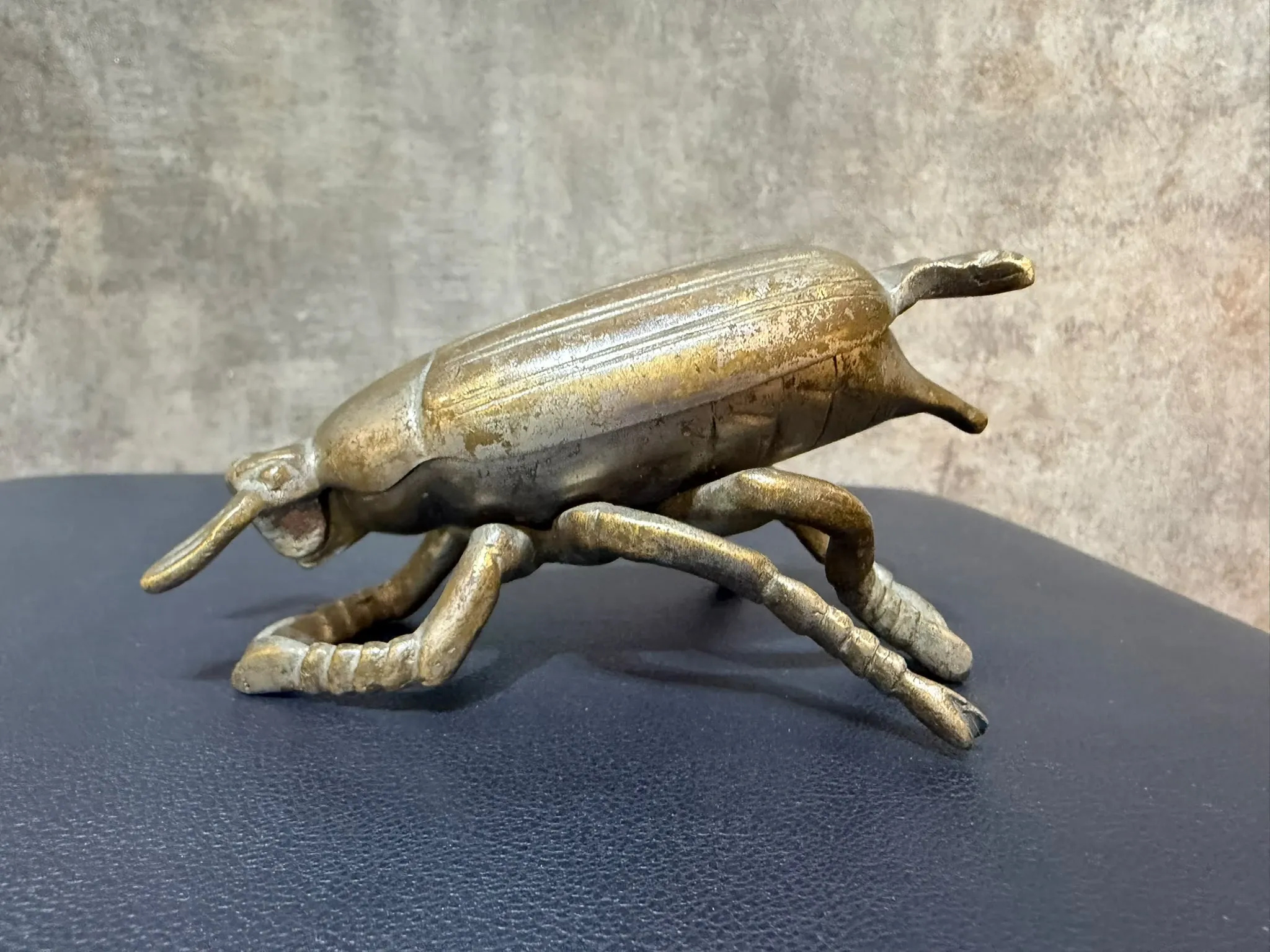 Brass Beetle Ashtray, Hinged Insect Figurine with Lift Up Wing Case