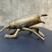 Brass Beetle Ashtray, Hinged Insect Figurine with Lift Up Wing Case
