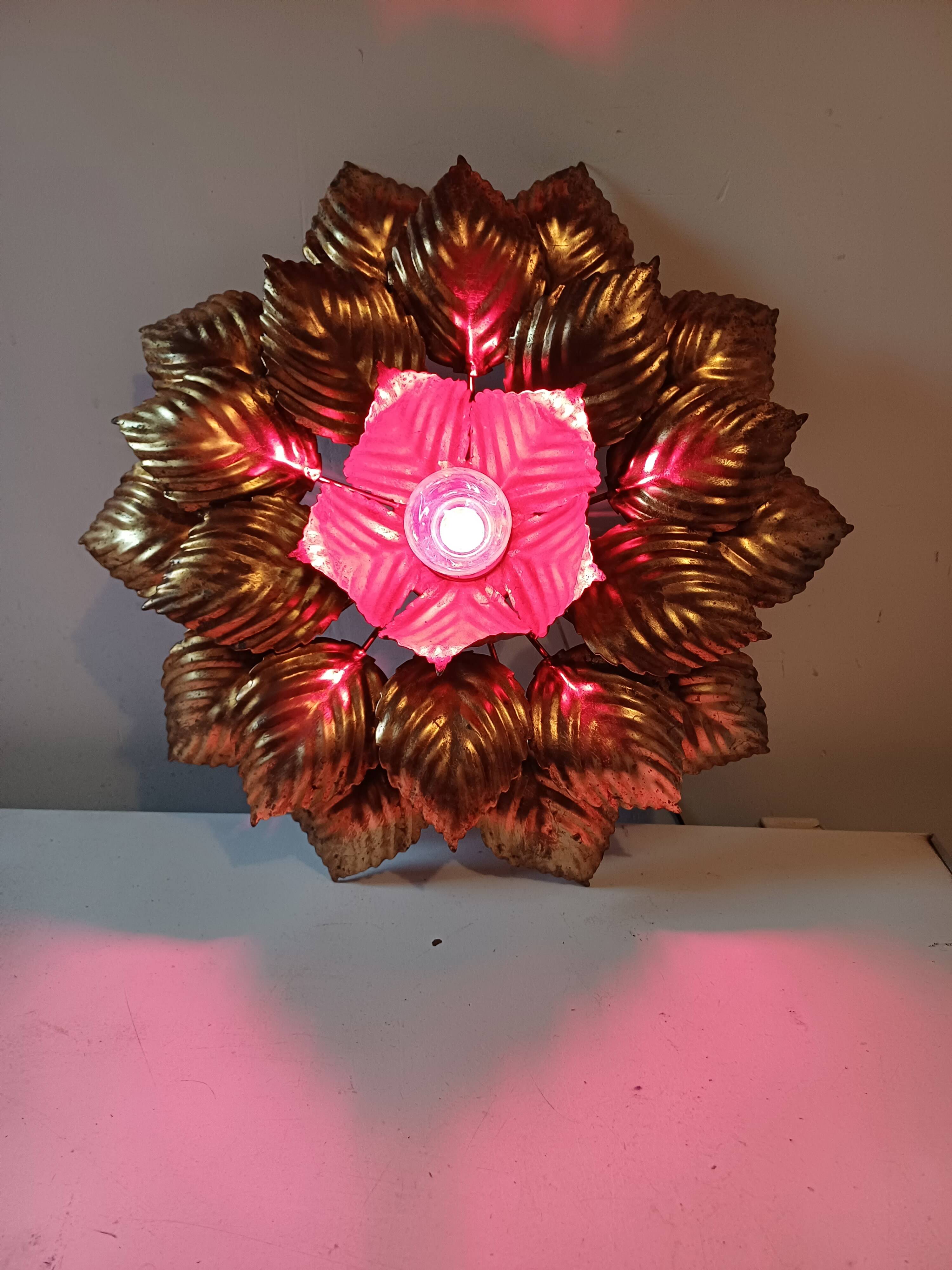 Vintage Gold Metal Wall or Ceiling Light "Sun"