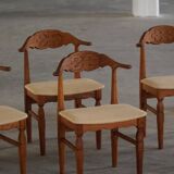 Henning Kjærnulf, set of 8 oak chairs with jute fabric, mid-century Danish, 1960s.