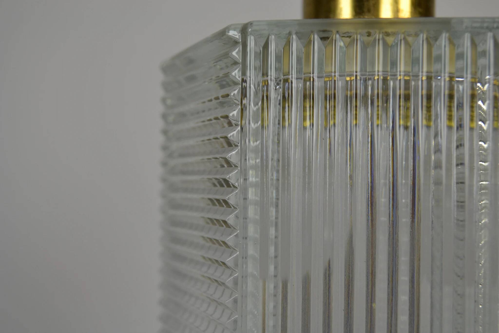 Pendant Lamp, Pressed Glass and Brass, 1960s, Sweden