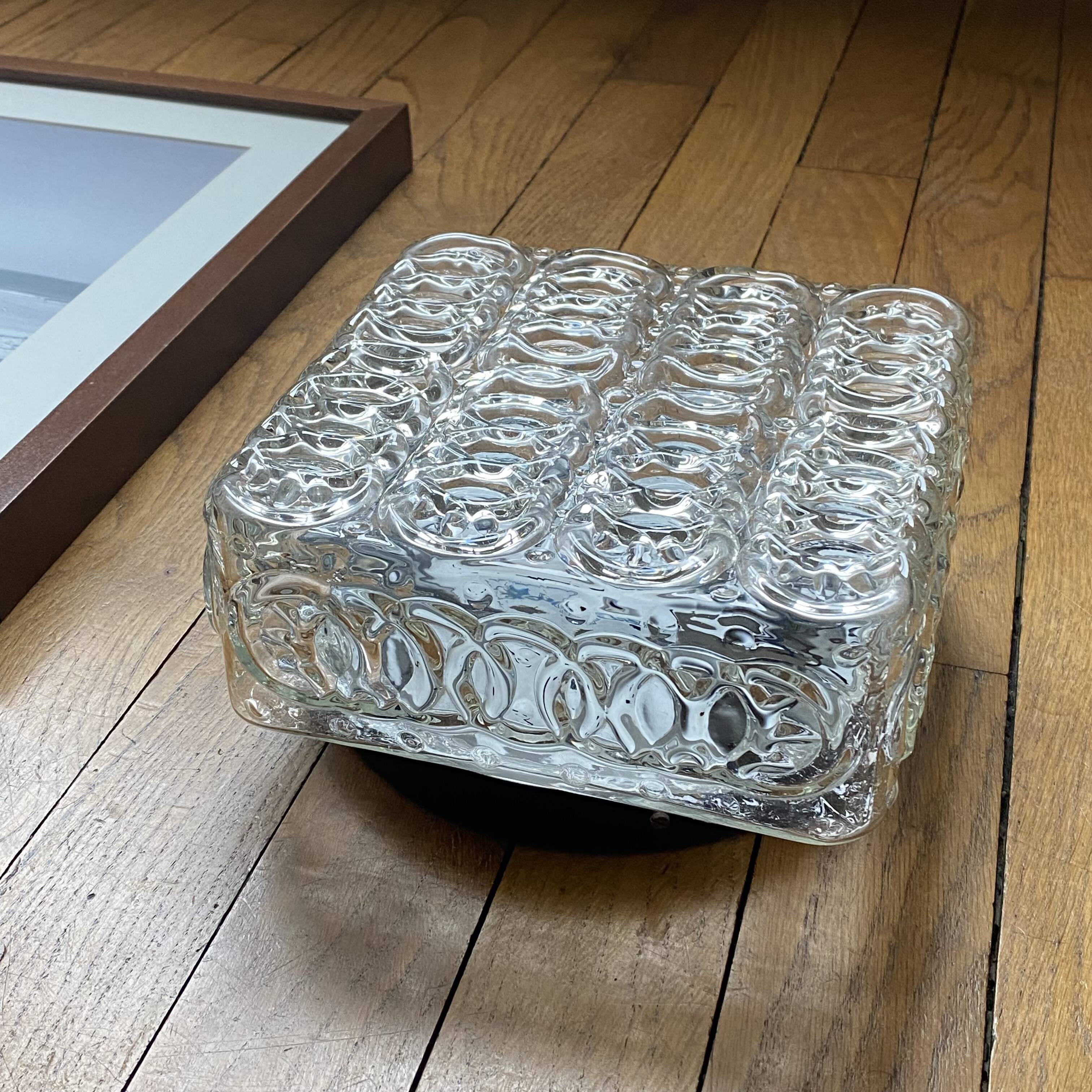 Square wall light, vintage ceiling light in transparent glass.