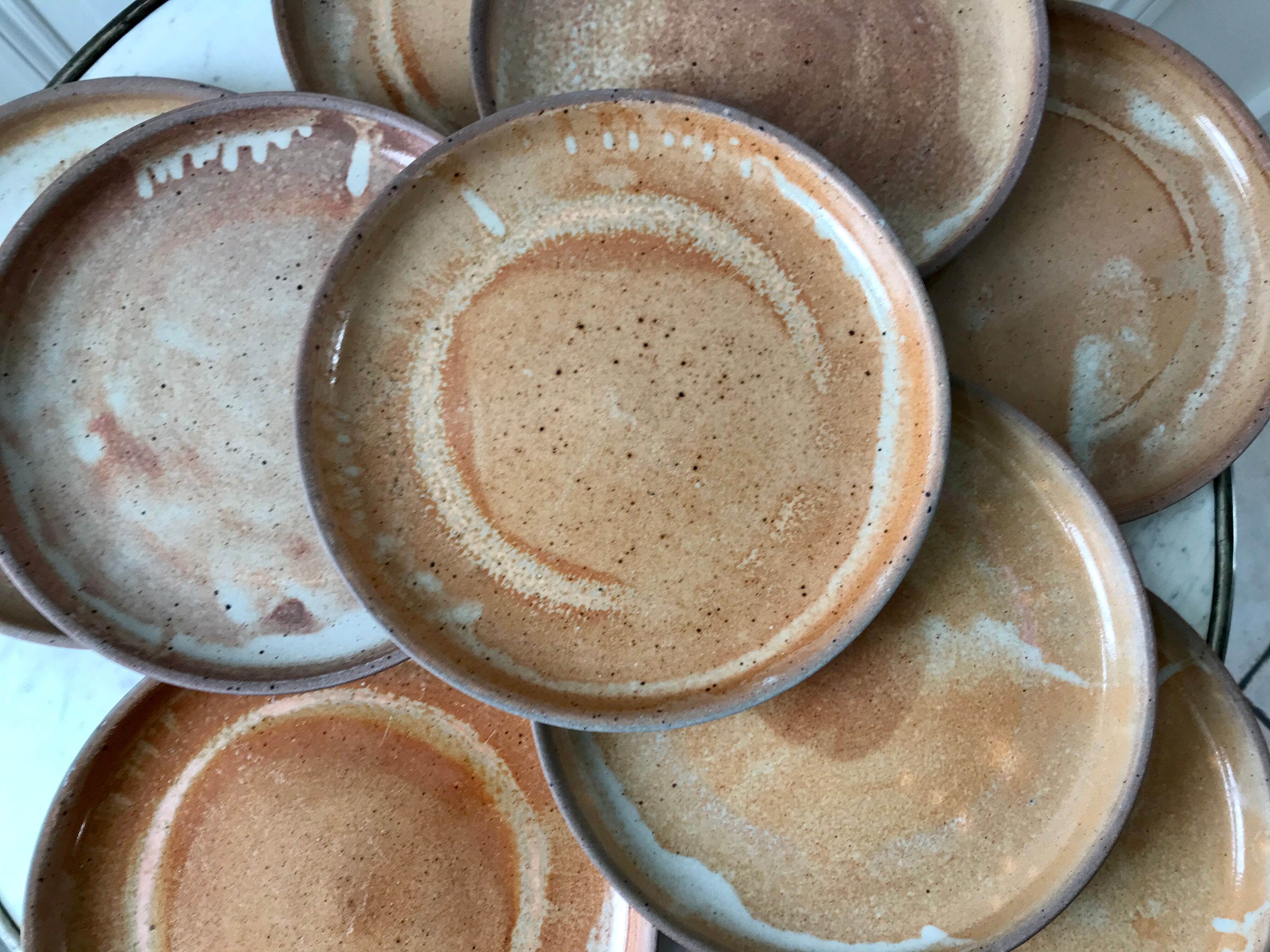 Set of 9 flat plates in artisanal sandstone 70s