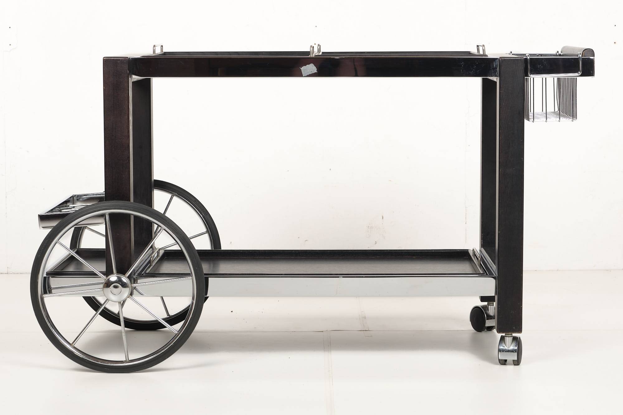 Tea trolley, black ash, chrome, vintage, modular, ca 1980