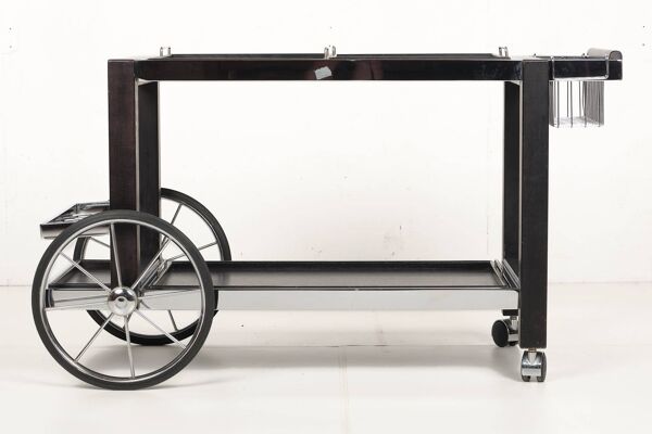 Chariot à thé, frêne noir, chrome, vintage, modulaire, ca 1980