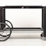 Tea trolley, black ash, chrome, vintage, modular, ca 1980