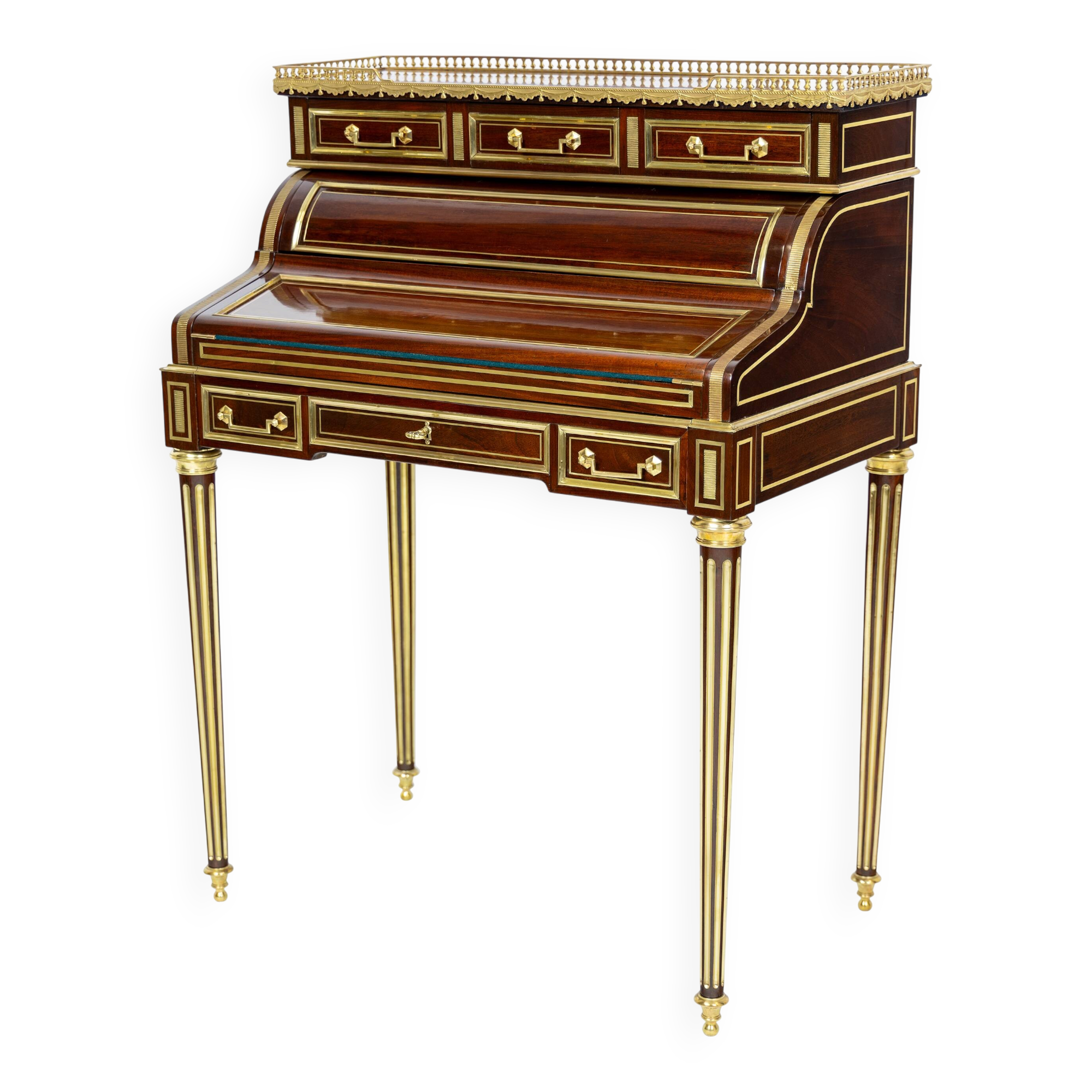 Louis XVI cylinder desk in mahogany and pink marble - circa 1860-1890
