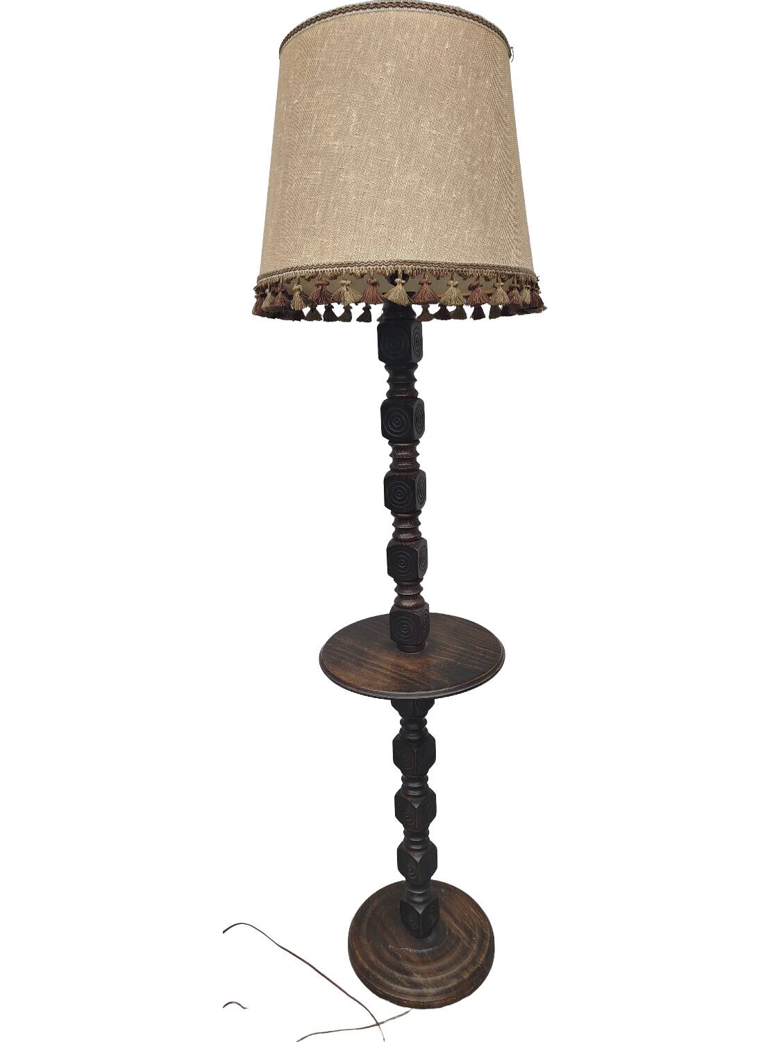 Turned wooden floor lamp – in the style of Charles Dudouyt art deco