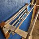 Coat rack, oak, vintage aluminum