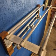 Coat rack, oak, vintage aluminum