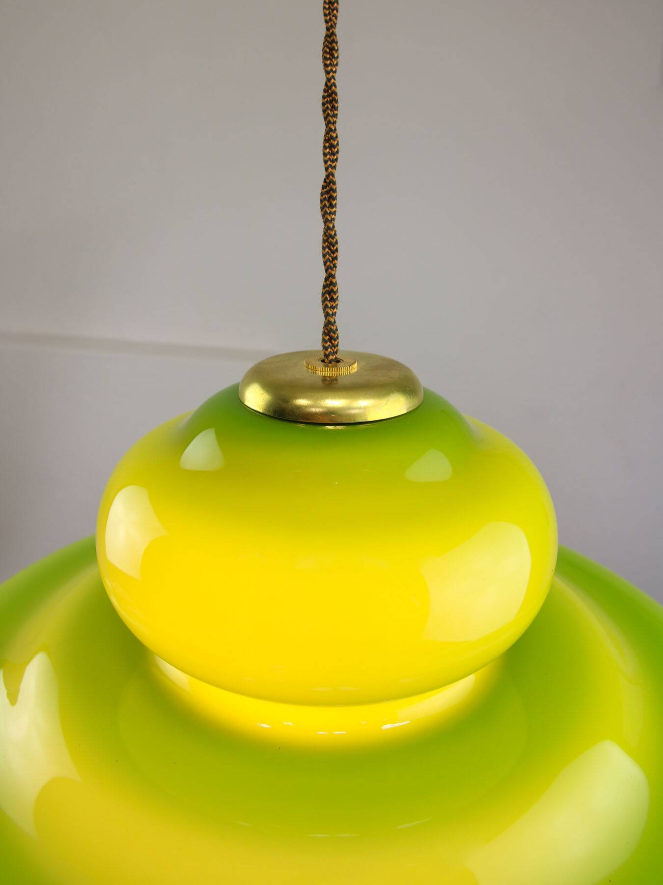 Mid-Century Italian Green Glass and Brass Pendant Lamp