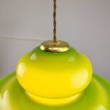 Mid-Century Italian Green Glass and Brass Pendant Lamp