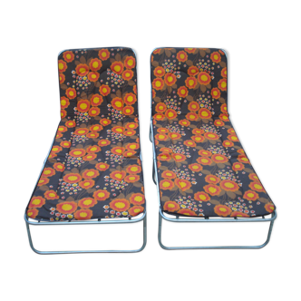 Paire of vintage flower sunbeds 1970