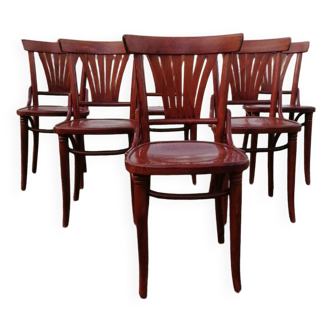 Lot de 6 chaises bistrot vintage en bois courbé
