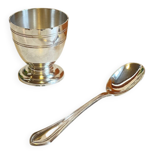 Coquetier Cuillère Naissance métal argenté Vintage
