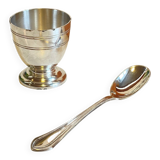 Vintage Silver-Plated Metal Egg Cup and Spoon for Birth