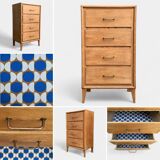 Chiffonnier pieds compas bois brut 1950