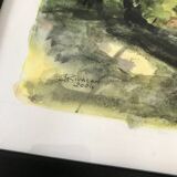 Framed watercolor under wood, signed