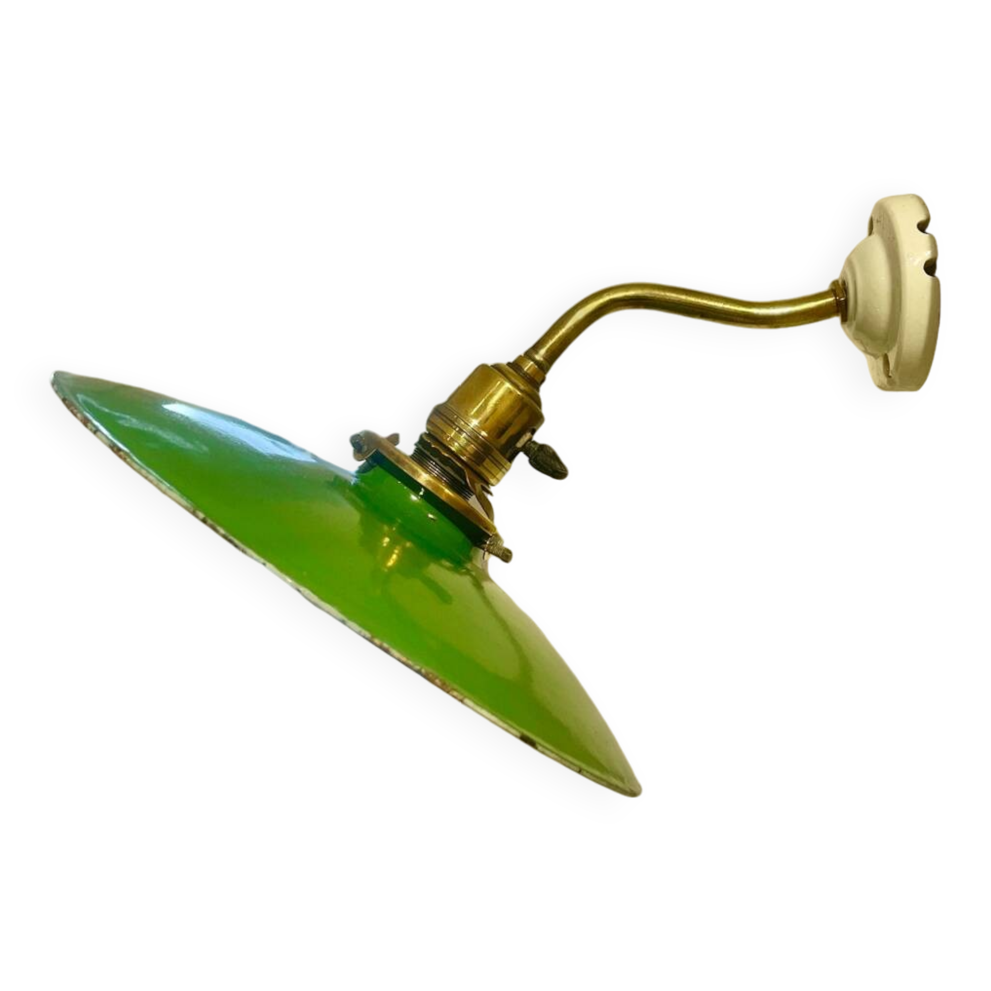 Swan neck wall light in brass and enamel