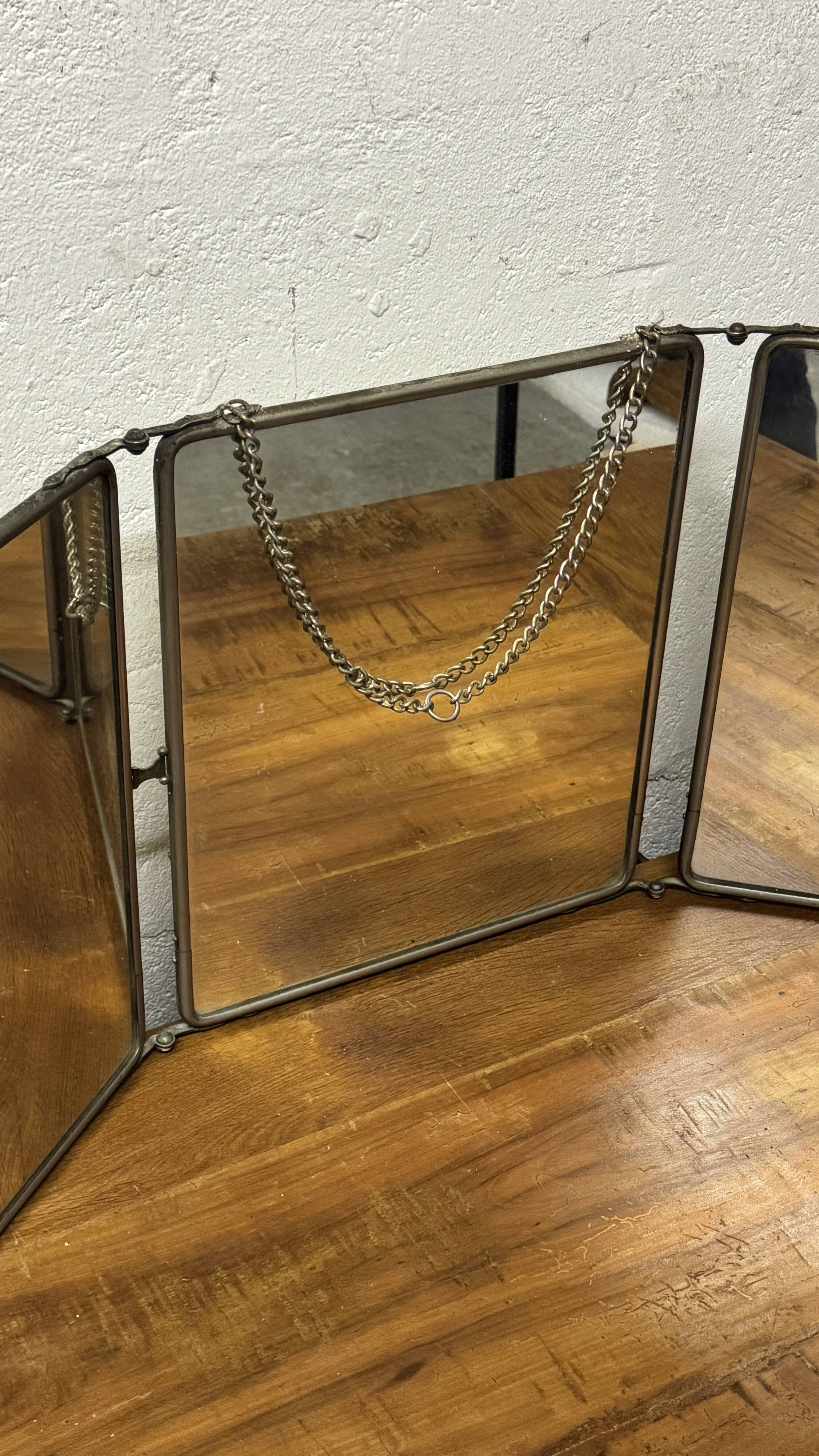 Large vintage barber's triptych mirror 1960