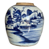 19th century Chinese ceramic vase, blue and white, oriental pot.