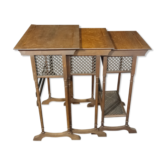 Suite of Three Tables Gigogne Art Nouveau with Work in Lattice