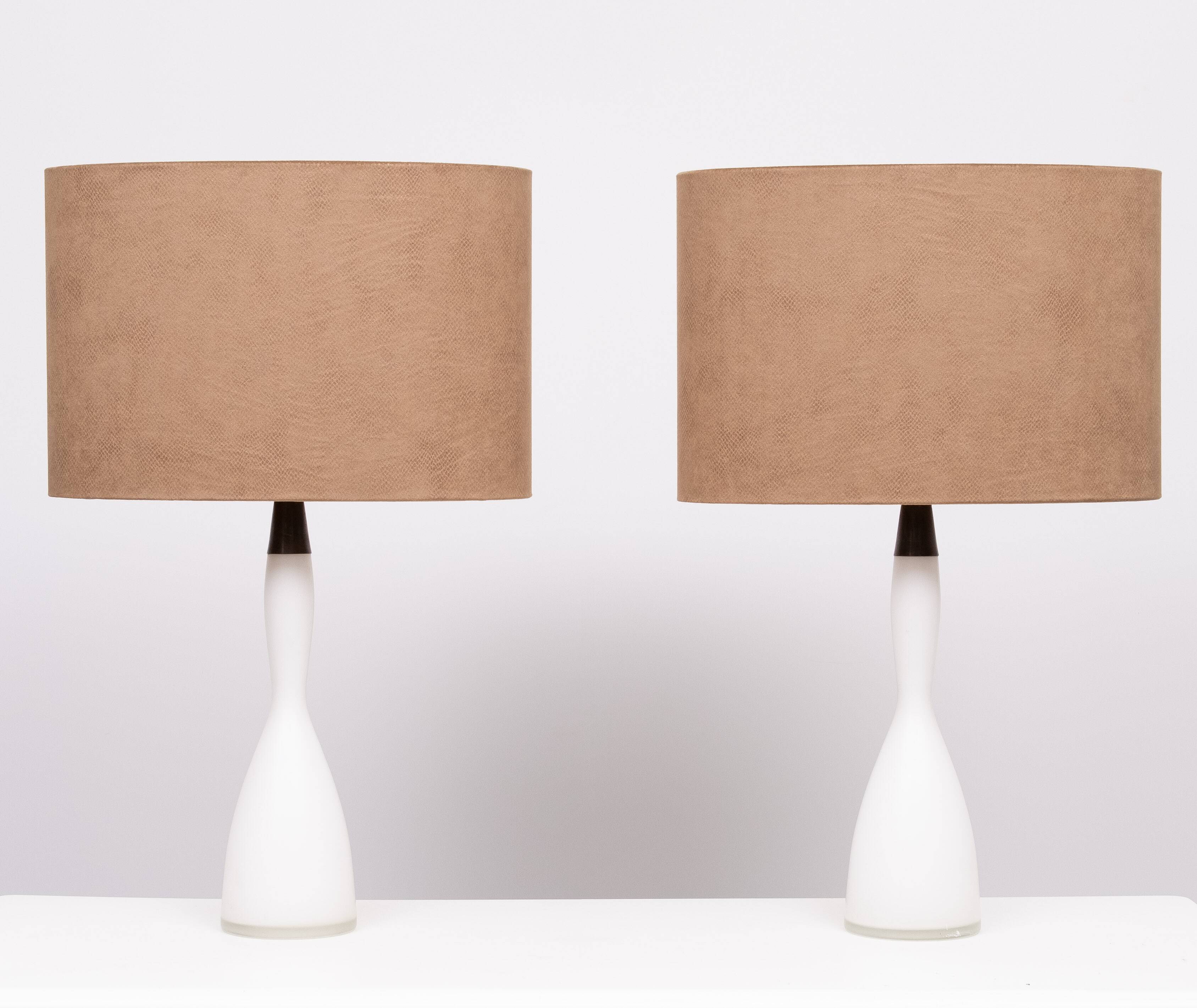 Kastrup Opaline Glass Table lamps Design by Jacob Bang 1960s Denmark