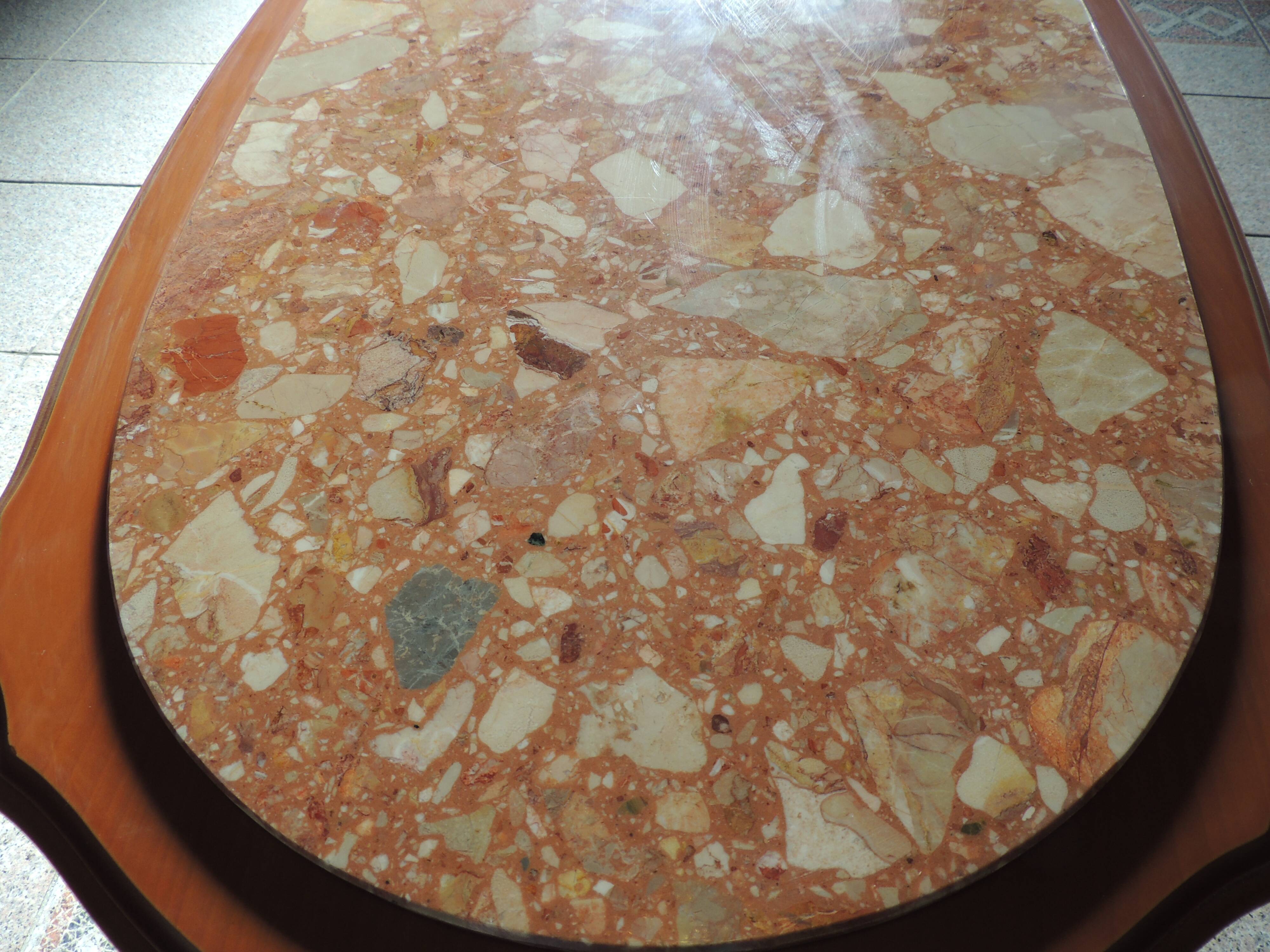Coffee table ovalewood and marble pink salmon