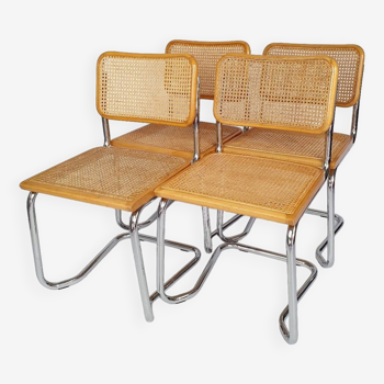 Série de 4 chaises cannées style Breuer empilables
