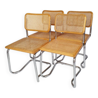Série de 4 chaises cannées style Breuer empilables
