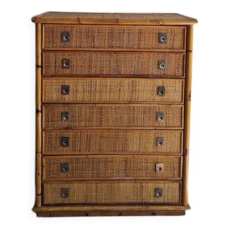 Rattan chest of drawers circa 1970, Dal Vera