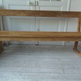 Church bench, end of bed in pitch pine with light oak waxed finish.