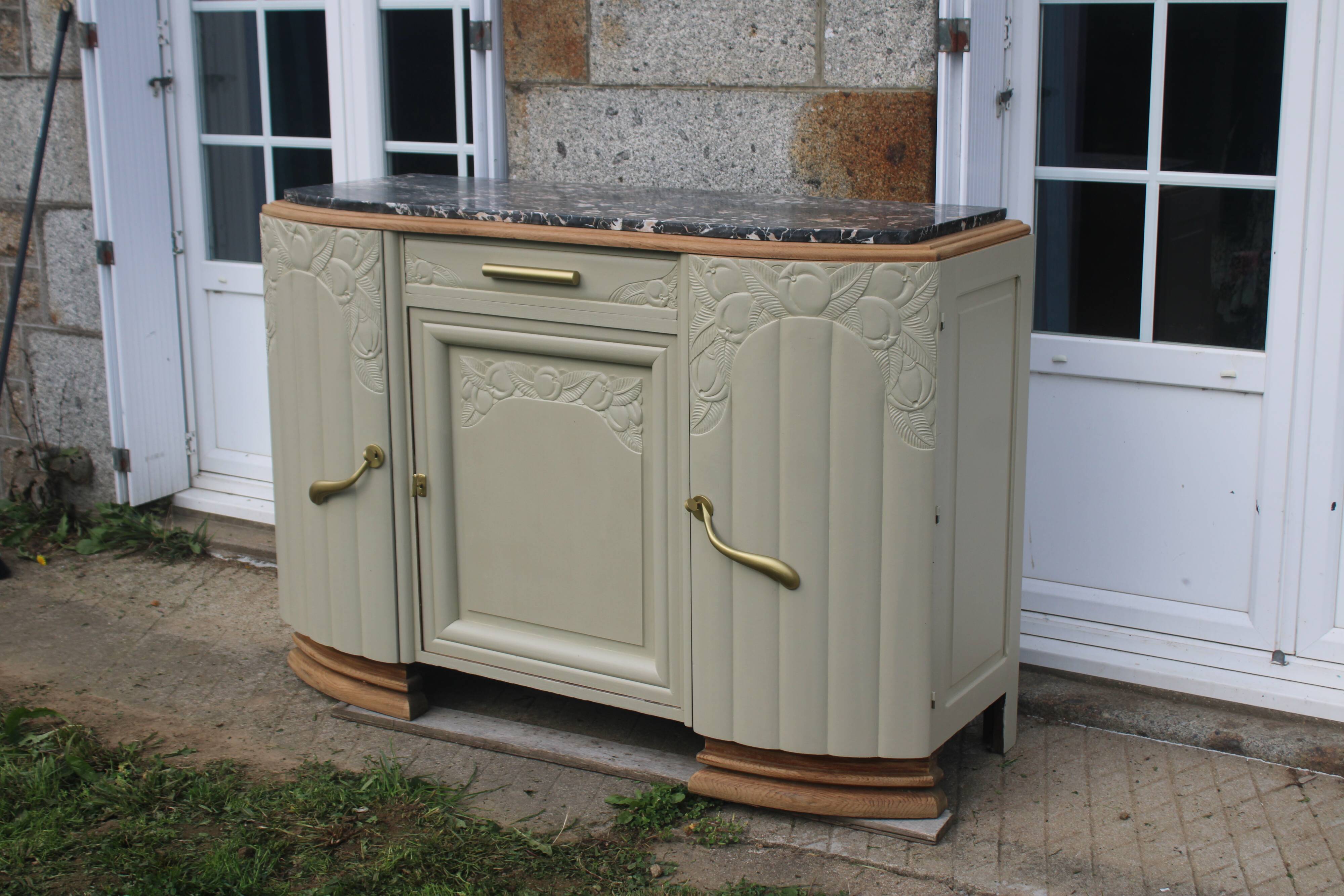 Art Deco sideboard in renovated solid oak – marble top
