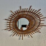 Vintage 1960s sun mirror, rattan, ORTF style, spiral eye - 66 x 50 cm
