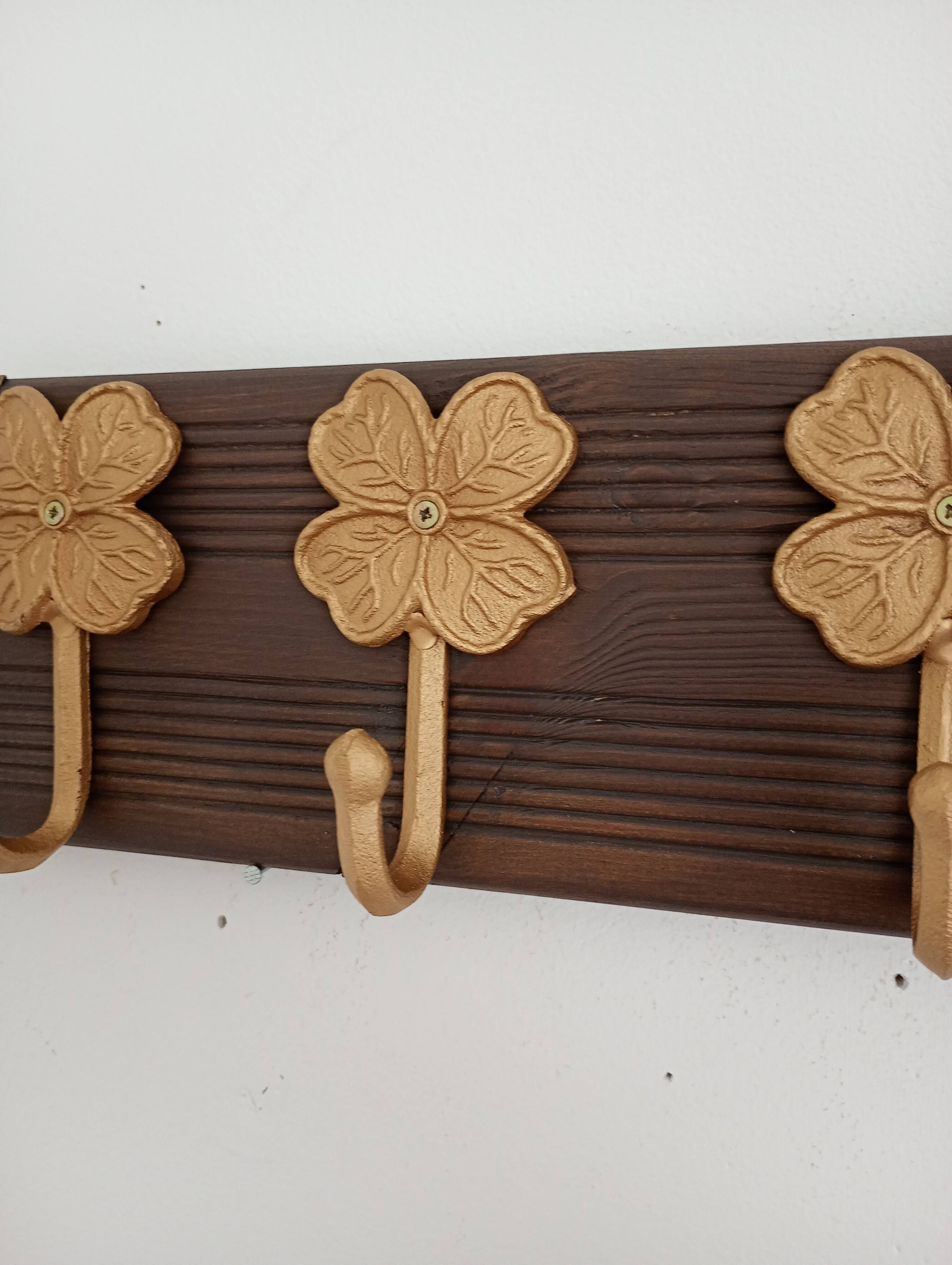 Vintage-style wall coat rack – 4 golden cast iron hooks – 40 cm