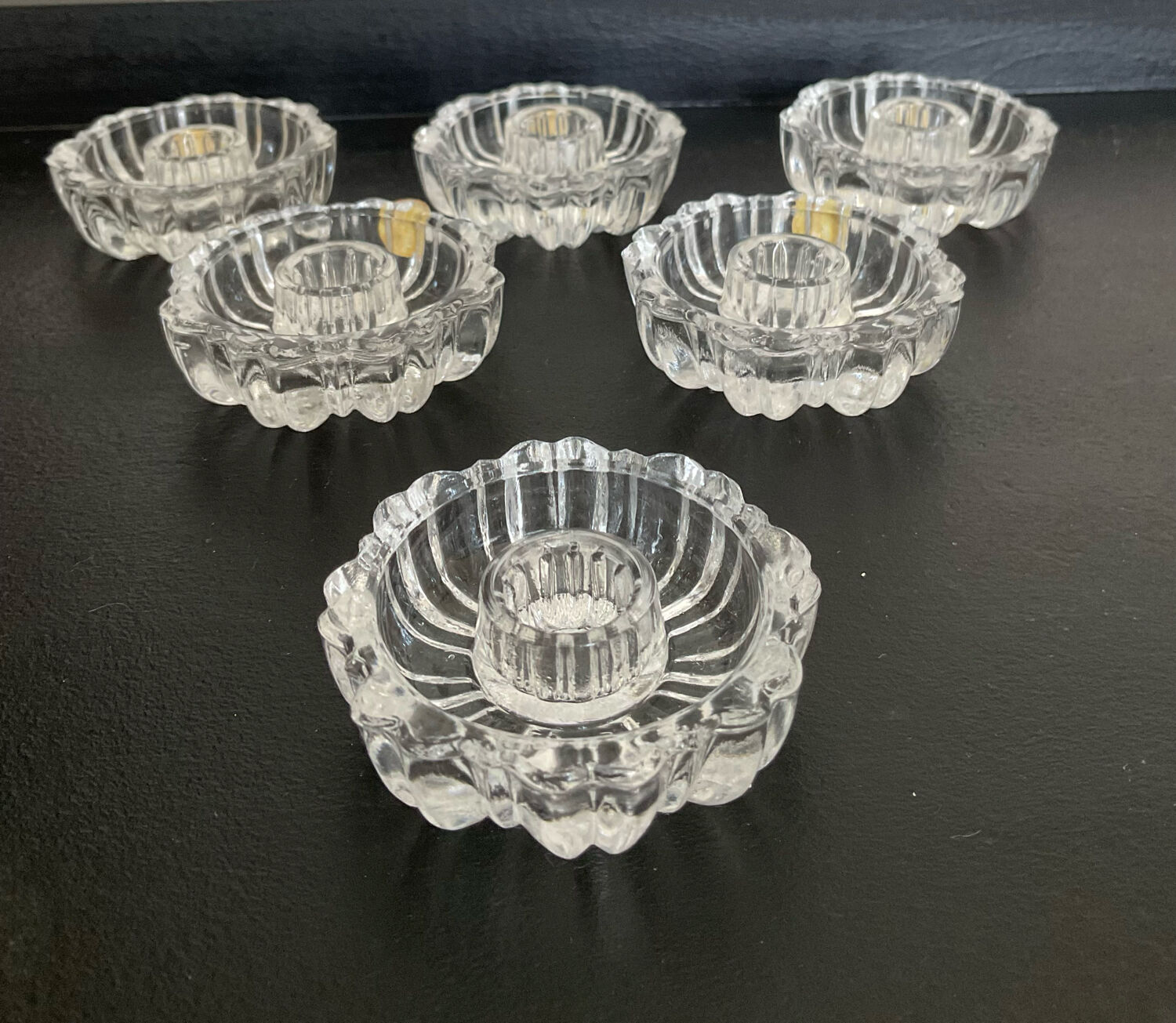 Series of 6 vintage molded glass candle holders Italy