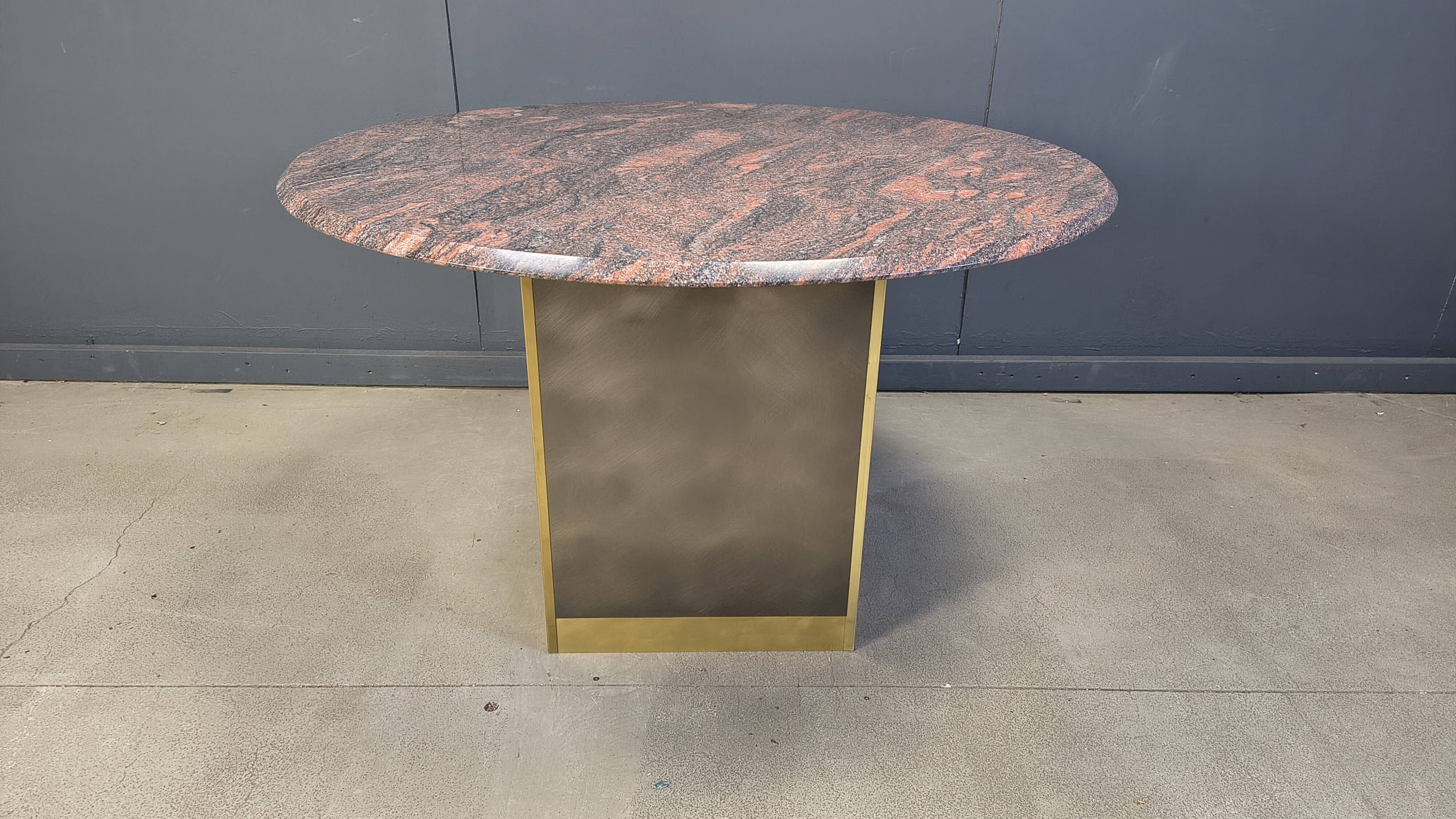 Vintage round granite and brass center table by Belgochrom , 1970s